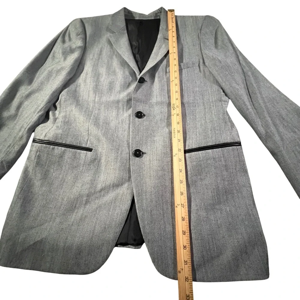 John Varvatos USA Zeppelin Blazer Mens 44R Grey Herringbone Wool Blend 3-Button
